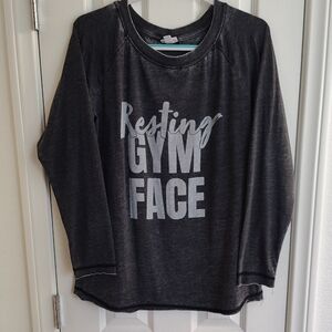 LuLaRoe Julie Charcoal Heather Raglan Burnout Long Sleeve Top Size Medium Gym